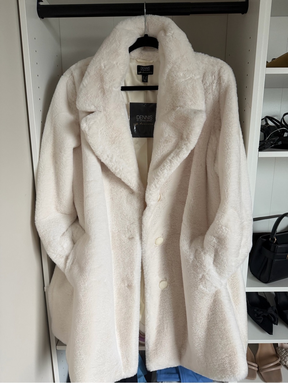 dennis basso Cream Faux Fur Teddy Coat